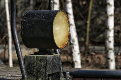 Close-up of old lamp on steam locomotive