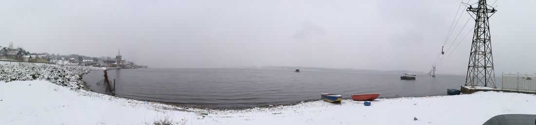 Panoramic view of sea against sky during winter