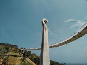 Low angle view of bridge against clear blue sky