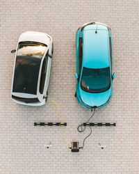 Charging electric cars. top down view