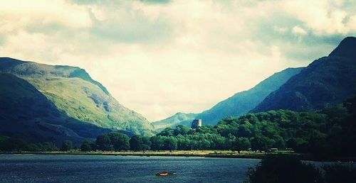 Scenic view of lake against cloudy sky