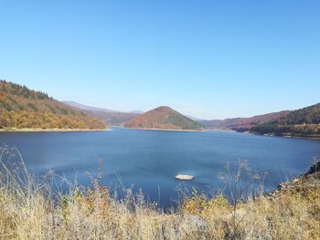Scenic view of lake against clear sky