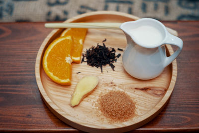 Close-up of breakfast on table