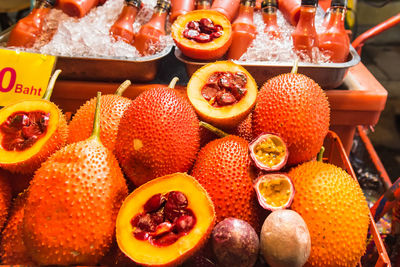 High angle view of fruits for sale in market