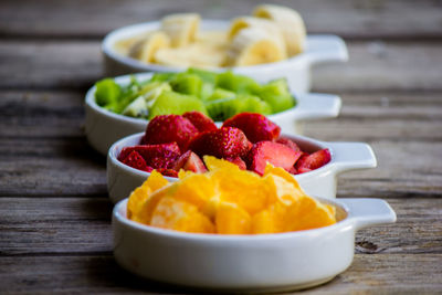 Close-up of fruits in bowl on table