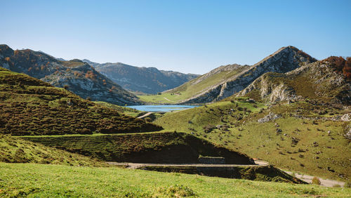 Scenic view of landscape against clear sky