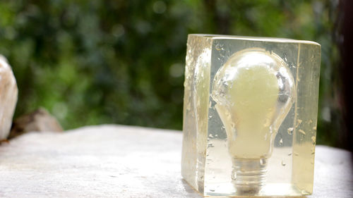 Close-up of water on table