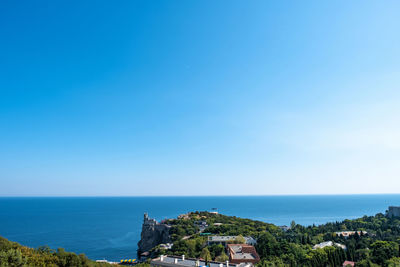 Scenic view of sea against clear blue sky