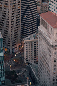 High angle view of street amidst buildings in city