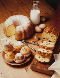 High angle view of breakfast on table