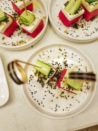 High angle view of food on table