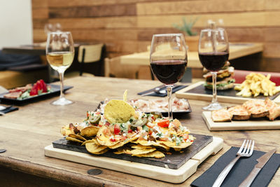 Close-up of served food on table