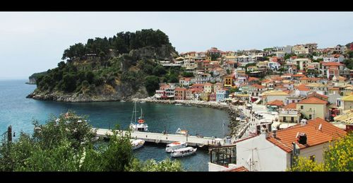 View of townscape with sea in background