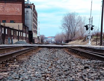 Railroad tracks amidst trees against sky