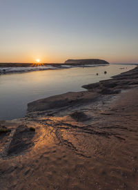 Scenic view of sea against clear sky during sunset