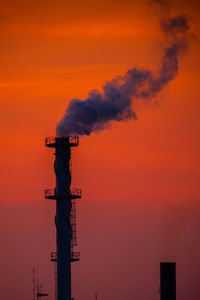 Smoke emitting from chimney against sky during sunset