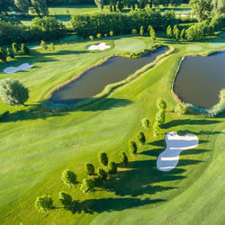 High angle view of golf course