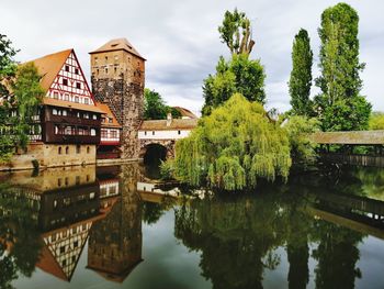 Reflection of trees in lake against sky in city of touristic spot in nuremberg 