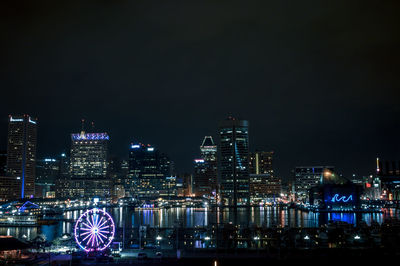 Reflection of illuminated buildings in river