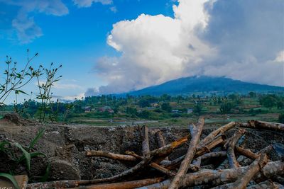 Scenic view of landscape against cloudy sky