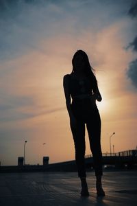 Portrait woman sunlight silhouette life carpark