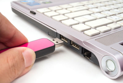 High angle view of person using laptop