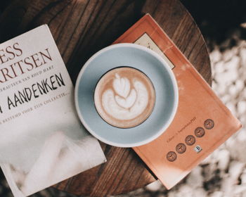 High angle view of coffee on table