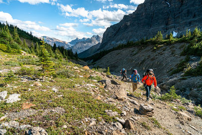 Trekking far into the backcountry along owen creek near banff