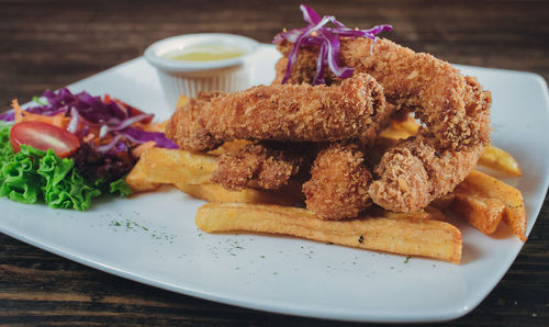 Close-up of food in plate on table