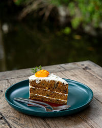 Close-up of dessert in plate on table