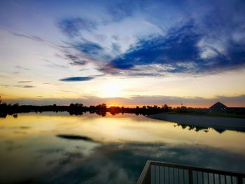 Scenic view of lake against sky during sunset