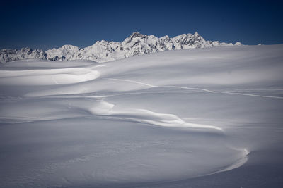 Scenic view of snowcapped mountains against sky