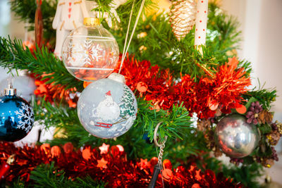 Close-up of christmas decoration hanging on tree