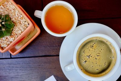 High angle view of breakfast on table