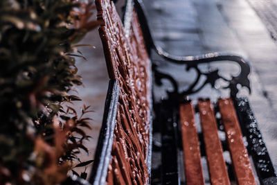 High angle view of bicycle wheel during winter