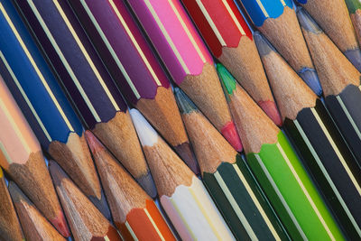 High angle view of multi colored pencils