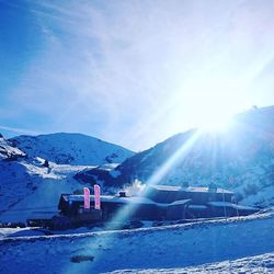 Scenic view of snow covered mountains