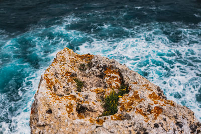 High angle view of rock formation in sea