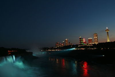 Reflection of illuminated buildings in water