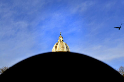 Low angle view of church against blue sky