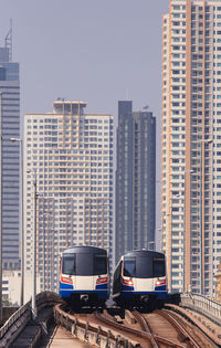 View of modern buildings against clear sky