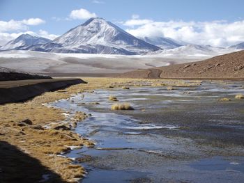 Scenic view of snowcapped mountains against sky