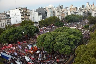 Aerial view of crowd in city