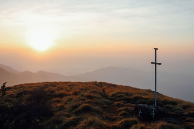 Scenic view of mountains against sky during sunset