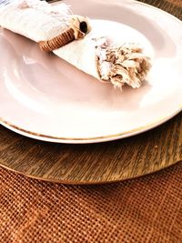 High angle view of breakfast served on table