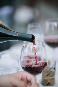 Red wine being poured into gladd from bottle