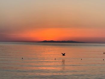 Scenic view of sea against orange sky