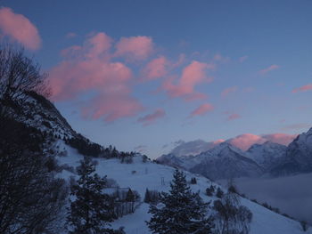 Scenic view of mountains against sky during sunset