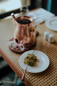 Close-up of food in plate on table