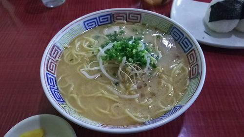 High angle view of soup in bowl